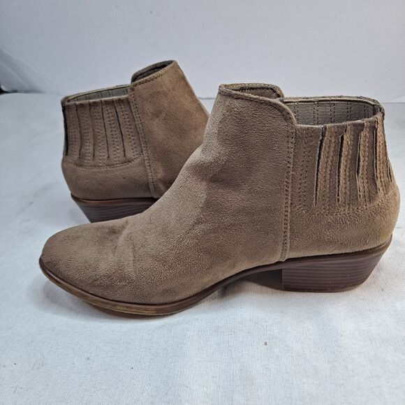 Charlotte Russe Ankle Booties Womens 8 Brown Fabric Faux Suede Pleated Accent - Picture 5 of 10